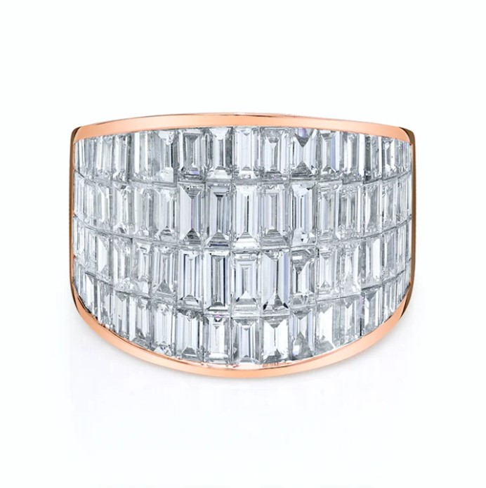 18KRG FOUR ROW BAGUETTE GALAXY RING SIZE 7
