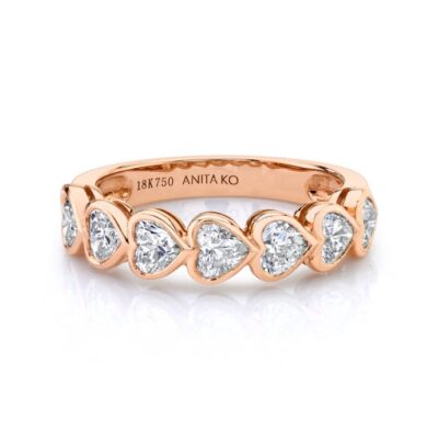 18KRG BEZELED HEART DIAMOND DEMI ETERNITY BAND SIZE 7