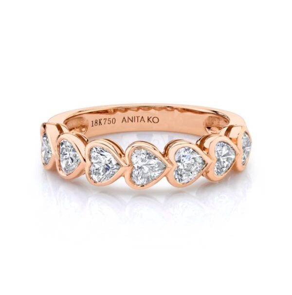 18KRG BEZELED HEART DIAMOND DEMI ETERNITY BAND SIZE 7