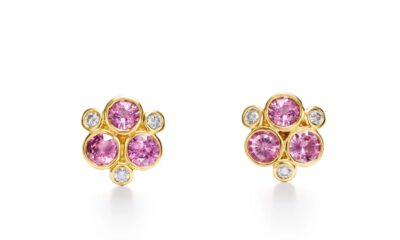 18K Pink Sapphire Trio Earrings