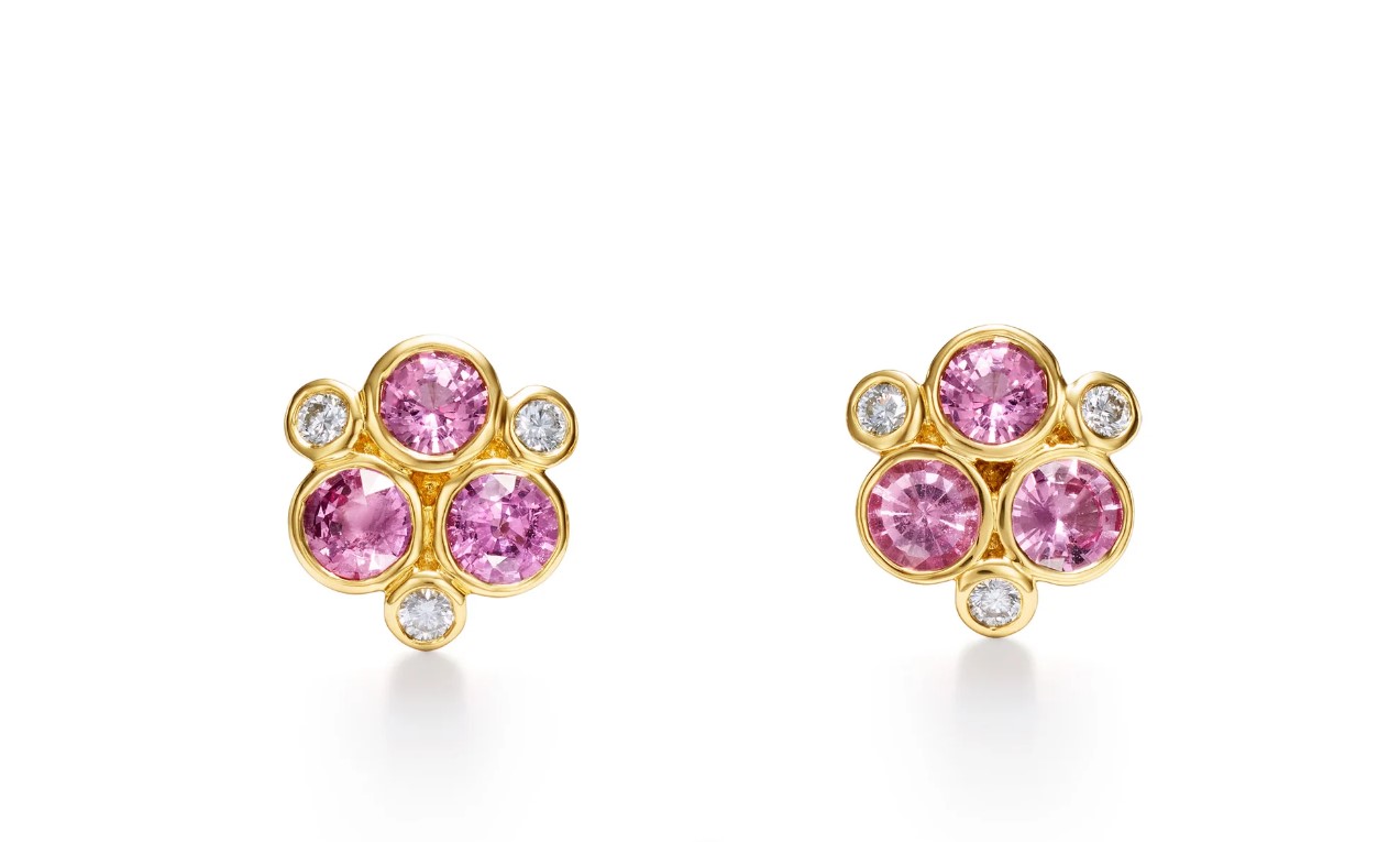 18K Pink Sapphire Trio Earrings