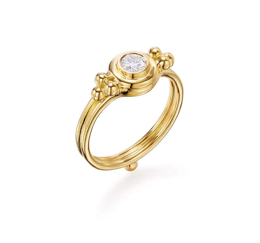 18K Large Diamond Temple Ring size 6.5