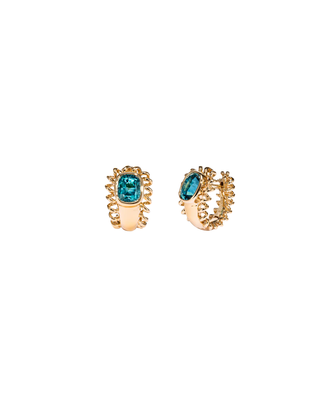 SMALL YELLOW GOLD BLUE ZIRCON SLINKEE ICON EARRINGS