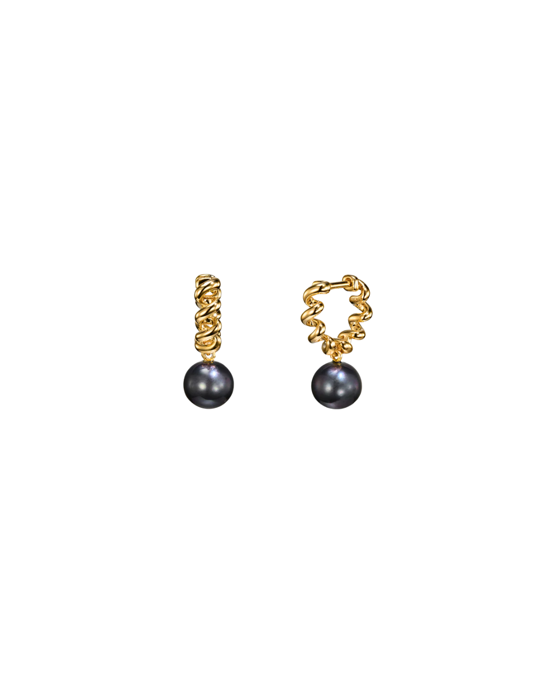 18KYG Beaching Drop Huggie Earrings with Grey Pearl