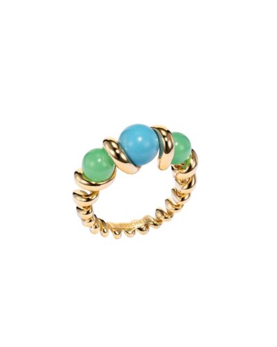 CHRYSOPRASE & TURQUOISE SLINKEE GUMBALL RING, SIZE 7