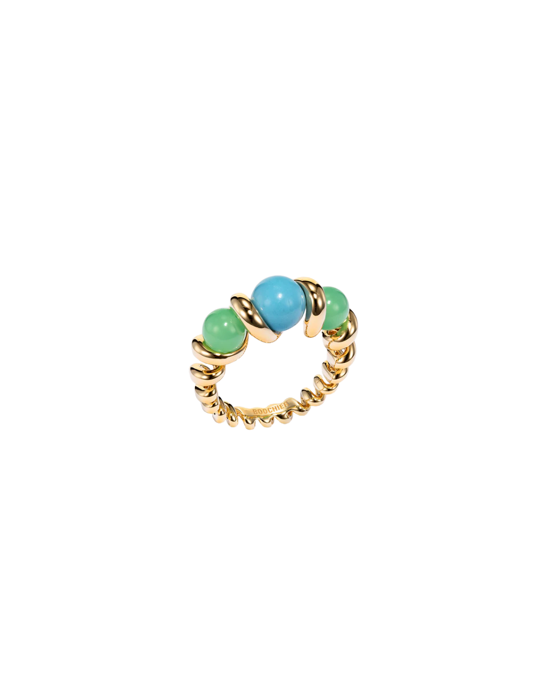 CHRYSOPRASE & TURQUOISE SLINKEE GUMBALL RING, SIZE 7