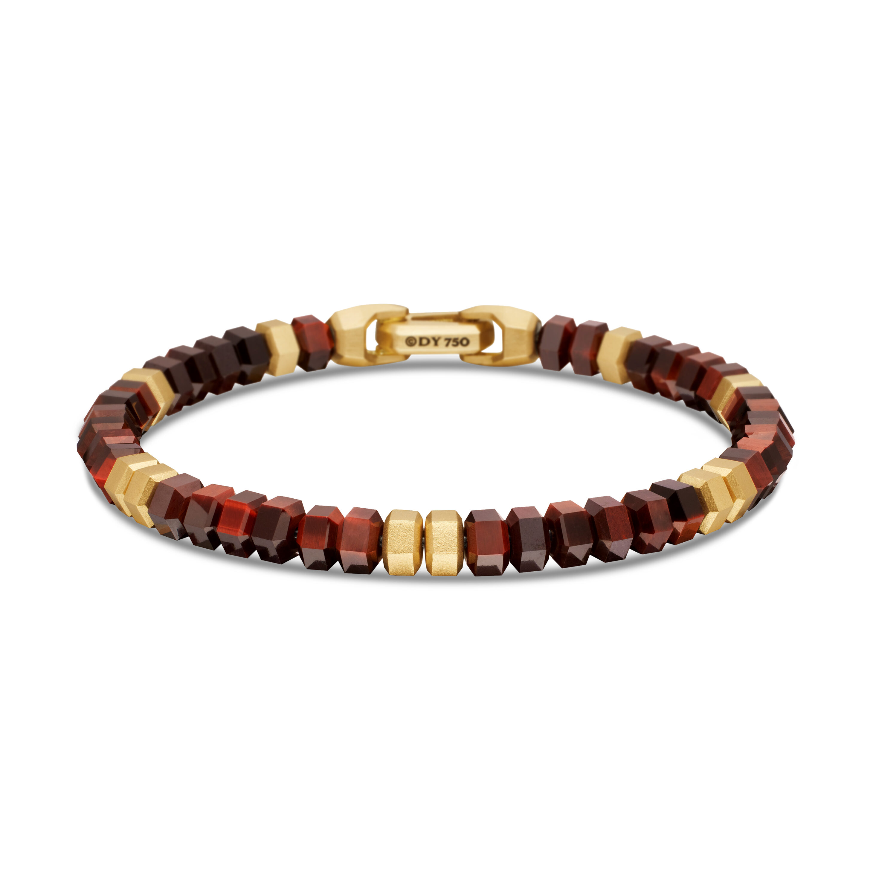 Hex Bead Bracelet with Red Tigers Eye and 18K Yellow Gold, 6mm