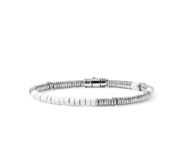 Heishi Bracelet, Sterling Silver, White Enamel