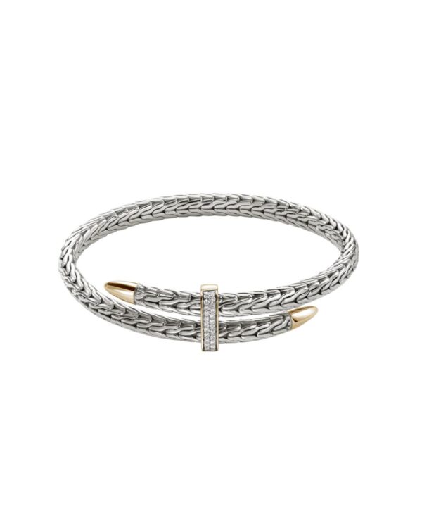 John Hardy 14K yellow gold and sterling silver bypass flex cuff bracelet