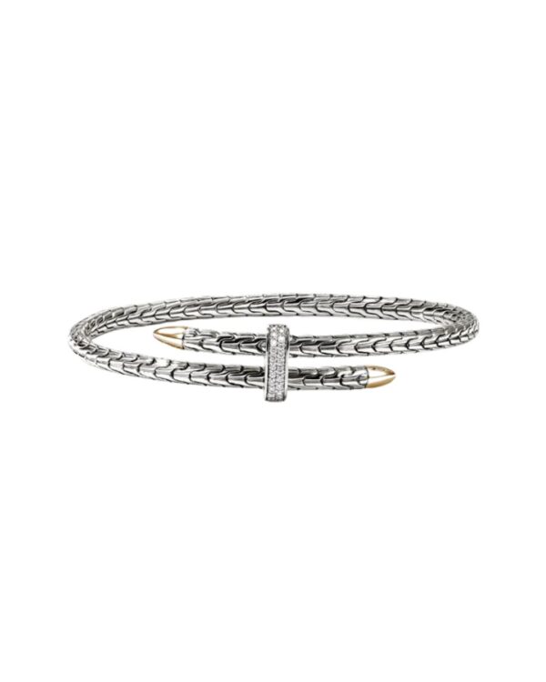 Spear Flex Cuff, Gold, Sterling Silver, Diamonds, 4MM Size L