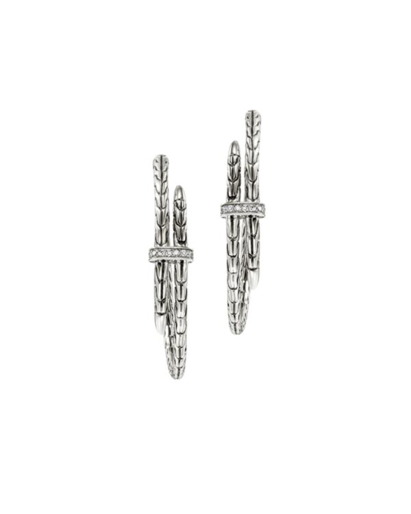 SpearSpear Hoop Earring, Sterling Silver, Diamonds, 34MM
