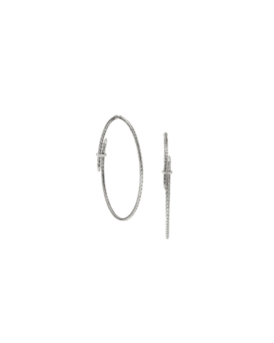 Spear Hoop Earring, Sterling Silver, Diamonds, 77MM