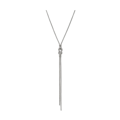 Love Knot Y Necklace, Sterling Silver, Diamonds