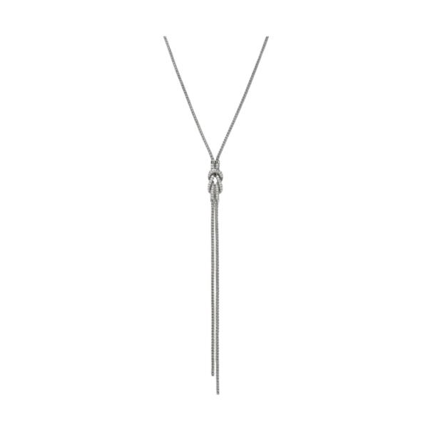 Love Knot Y Necklace, Sterling Silver, Diamonds