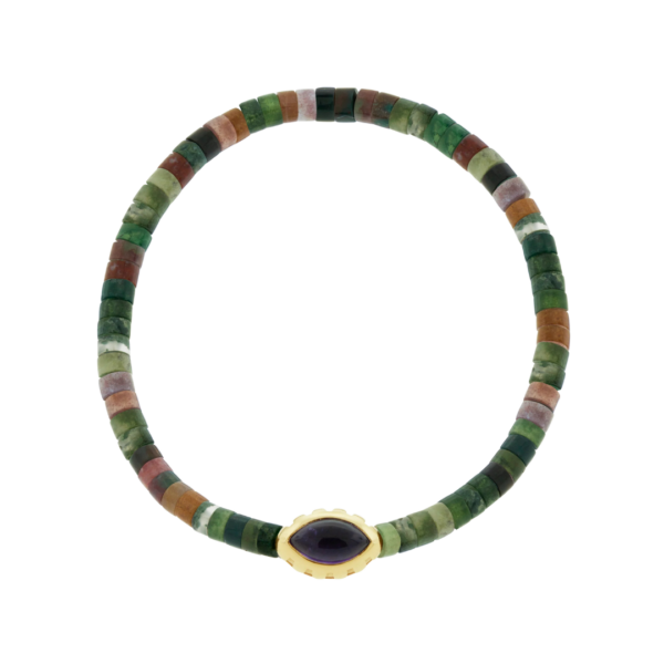 Amethyst Eye of the Idol Agate Bead Bracelet. Size 7.5