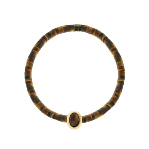 Oval Tiger's Eye Cabochon Beaded Bracelet, Size 7.5