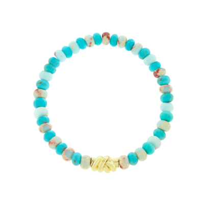 Gold Double Knot on Turquoise & Jasper Beaded Bracelet