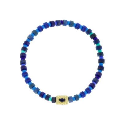 SEE ALL Eye Ingot with Marquise Blue Sapphire on Bead Bracelet, Size 8