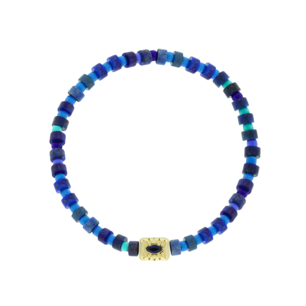 SEE ALL Eye Ingot with Marquise Blue Sapphire on Bead Bracelet, Size 8