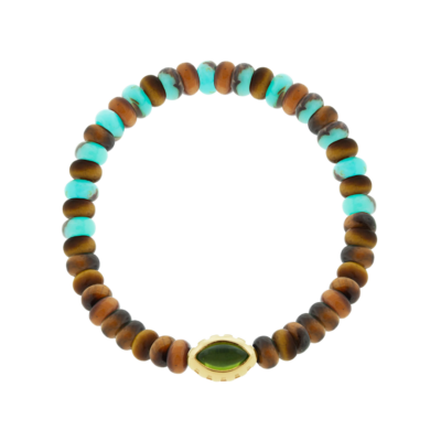 Peridot Eye of the Idol Jasper/Tiger's Eye Bead Bracelet, Size 8