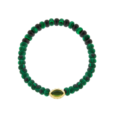 Peridot Eye of the Idol Malachite/Onyx Bead Bracelet, Sizxe 7.5