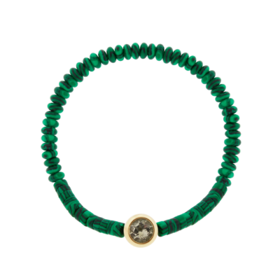 Round Morganite Bead on Malachite Beaded Bracelet, Size 7.5