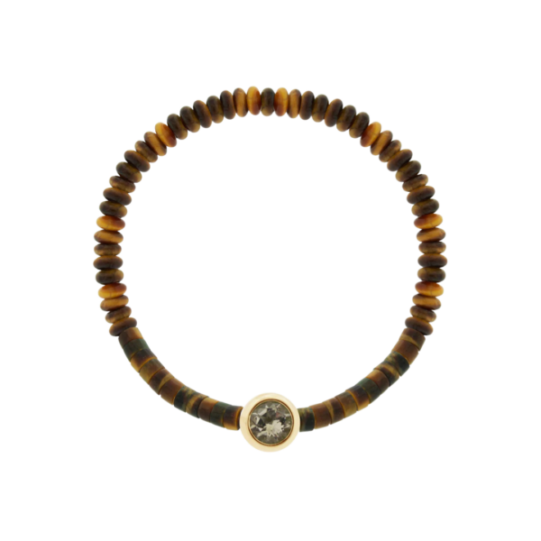Round Morganite Bead on Tiger's Eye Beaded Bracelet, Size 7.5