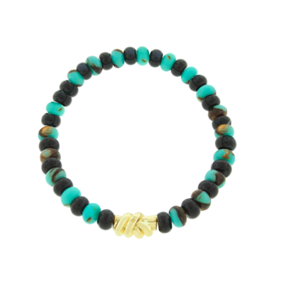 Gold Double Knot on Jasper & Onyx Beaded Bracelet, Size 7.5