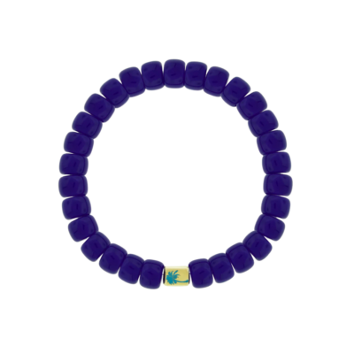 PALM TREE Ingot on Blue Glass Bead Bracelet, Size 8
