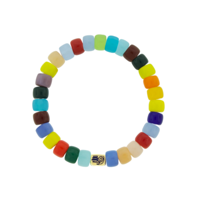 HEALER Ingot on Multicolor Glass Bead Bracelet, Size 8