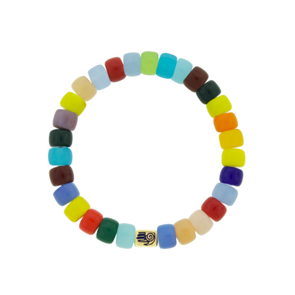 HEALER Ingot on Multicolor Glass Bead Bracelet, Size 8