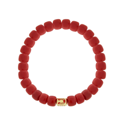 LUCKY HORSESHOE Ingot on Red Glass Bead Bracelet, Size 8