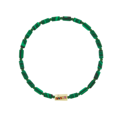 Multicolor Sapphire Twisted Hexagon on Malachite Bracelet