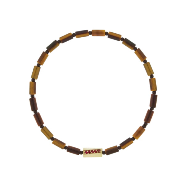 Ruby Twisted Hexagon on Tiger's Eye Bracelet