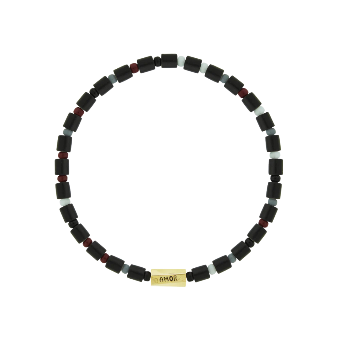 AMOR Twisted Hexagon on Onyx Bead Bracelet