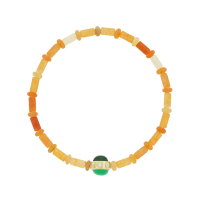 Diamond & Gemstone Cabochon Bead on Carnelian Bead Bracelet