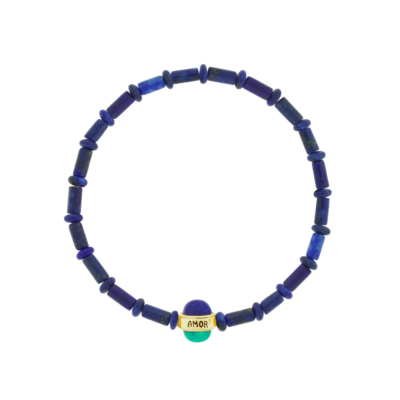 AMOR Cabochon Bead on Lapis Bead Bracelet