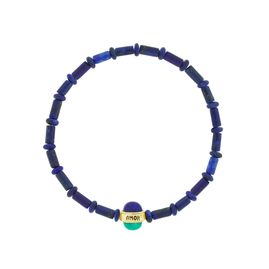 AMOR Cabochon Bead on Lapis Bead Bracelet