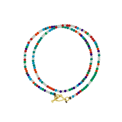 Skull Toggle Multicolor Double-Wrap Bead Bracelet, Size 8