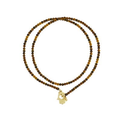 Hamsa Toggle Tiger's Eye Double-Wrap Bead Bracelet, Size 8.5