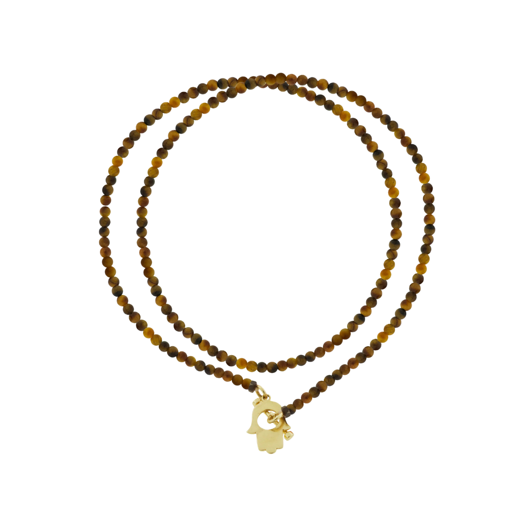 Hamsa Toggle Tiger's Eye Double-Wrap Bead Bracelet, Size 8.5