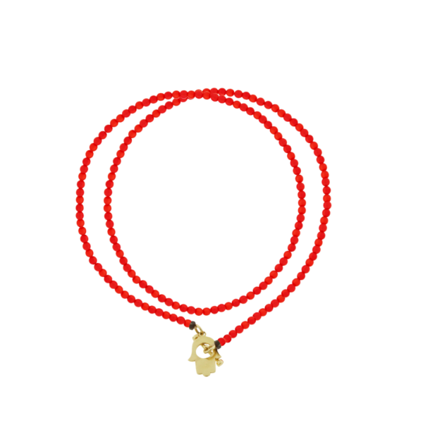 Hamsa Toggle Red Double-Wrap Bead Bracelet, Size 7.5