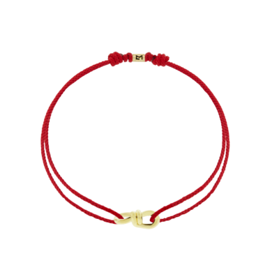 Small Twisted Gold Knot on Red Cord Bracelet