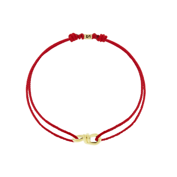 Small Twisted Gold Knot on Red Cord Bracelet