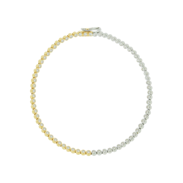 Mixed Gold Tennis Bracelet with White Diamonds, Size 8