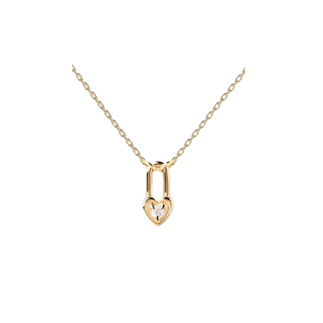 Diamond and Gold Heart Padlock Necklace