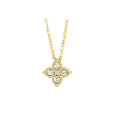 18K GOLD PRINCESS FLOWER SMALL DIAMOND NECKLACE