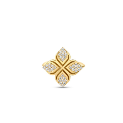 18K YELLOW GOLD ARABESQUE PAVE DIAMOND FLOWER RING
