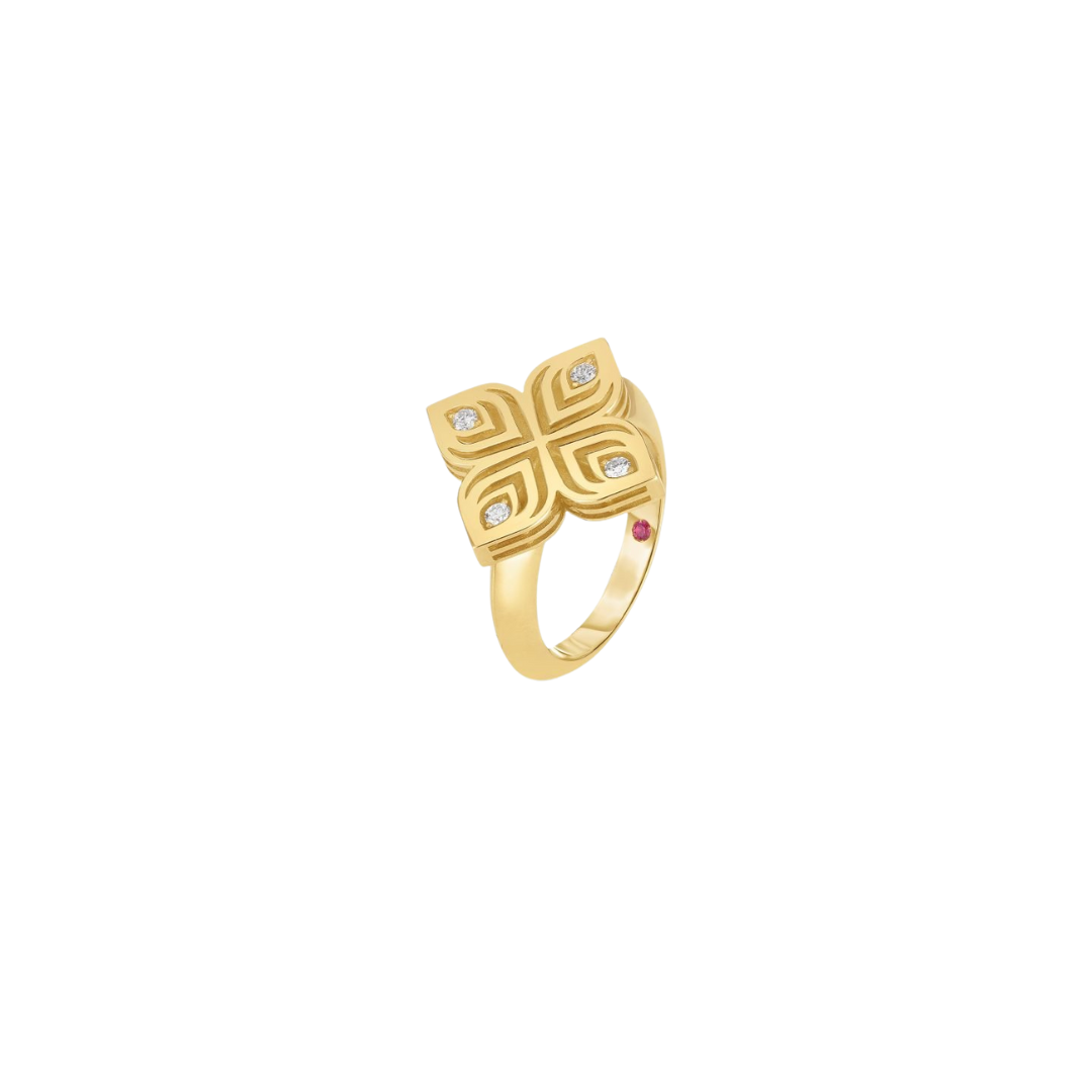 18K YELLOW GOLD ARABESQUE LARGE DIAMOND FLOWER RING