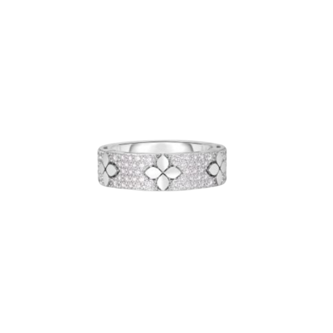 18K WHITE GOLD LOVE IN VERONA PAVE DIAMOND & POLISHED FLOWER RING